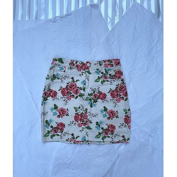 Stretch Jean Denim Flirty Fun Floral Summer Mini Skirt H&M - Picture 4 of 5